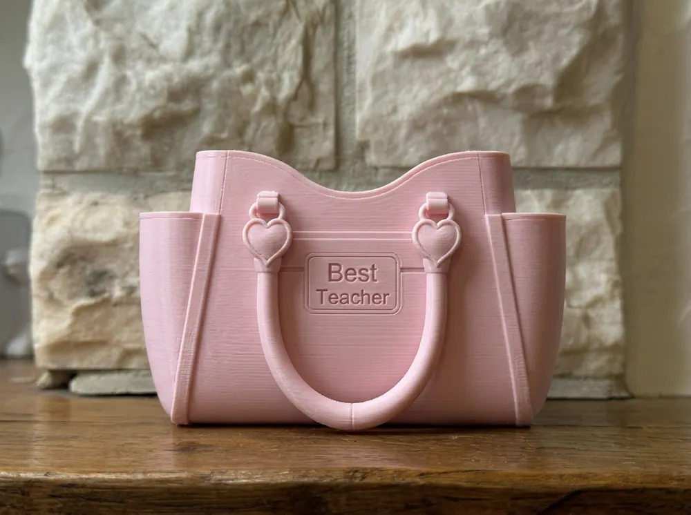 A real pink 3D print of the editable Handbag Organizer